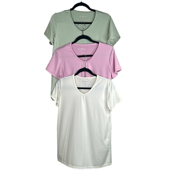 Real Essentials 3 pc. Bundle White Lavender Green Short Sleeve Athletic Tops M - Picture 1 of 8